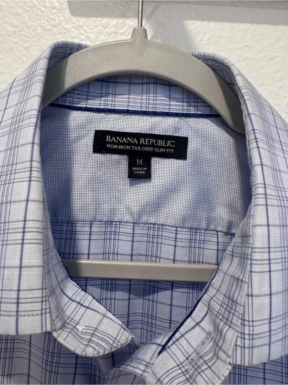 Banana Republic Men's Light Blue Plaid Dress Shirt